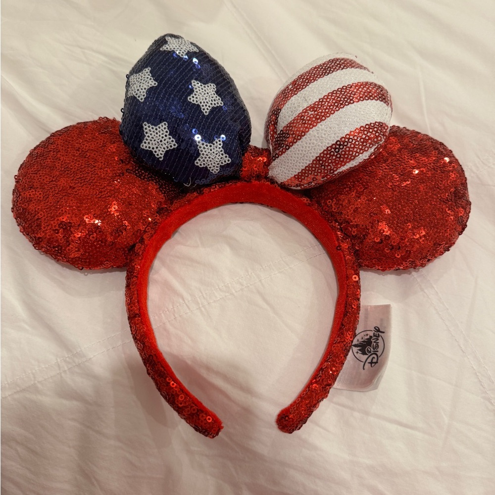 Disney Patriotic Red Sequin Minnie Ears Headband